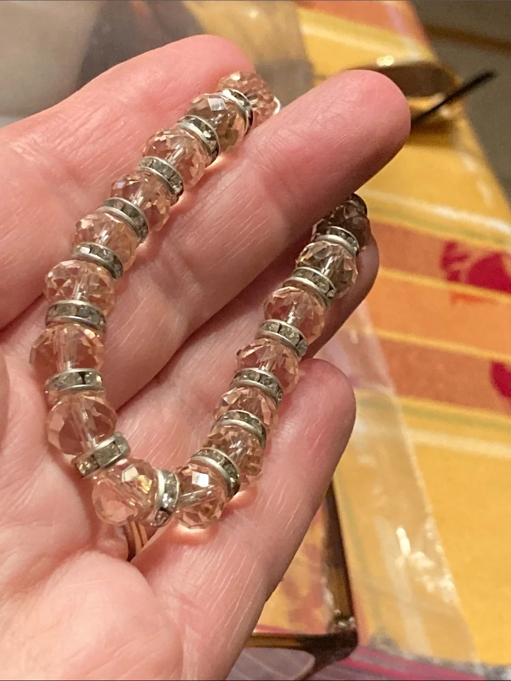 Crystal Bead Stretch Bracelet - Blush Pink
